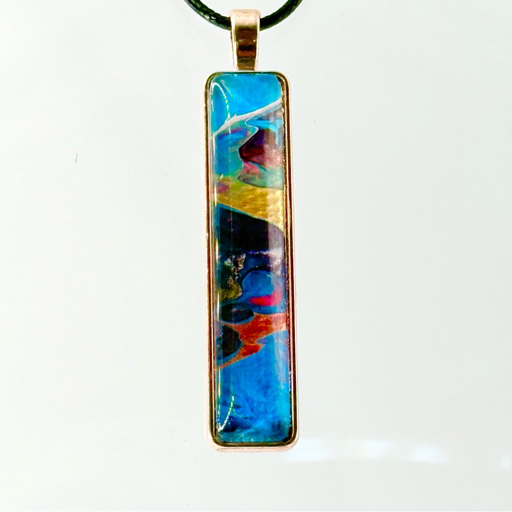 Artistic Blue And Gold Pendant Necklace